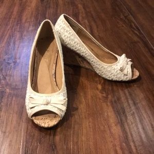 Cork-heel Embroidered Wedges